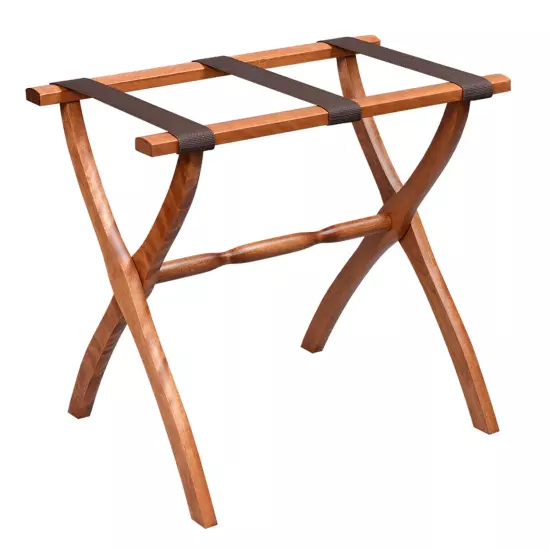 WESTMINSTER WOOD LUGGAGE RACK - LIGHT WALNUT FRAME WITH BROWN NYLON STRAPS