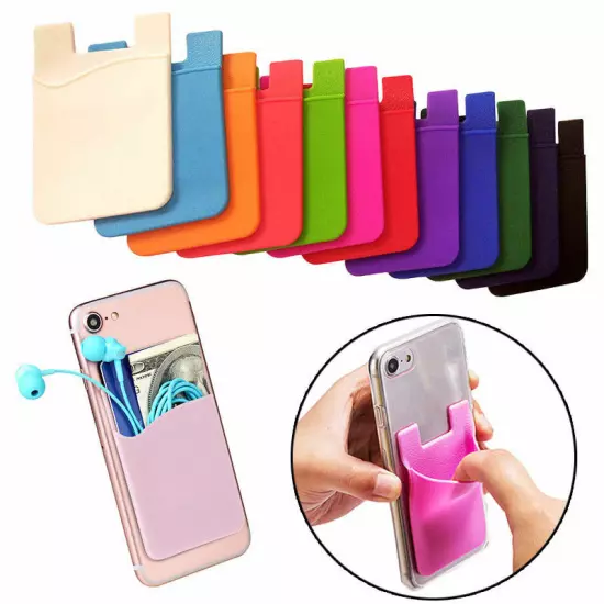 Adhesive Silicone Credit Card Pocket Sticker Pouch Holder Case For Cell Phone