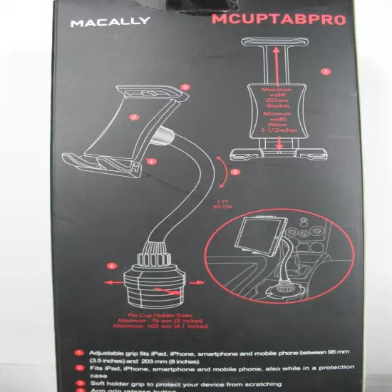 MACALLY Cup Holder 12" Iphone, Ipad Smart Phone or Tablet PC MCUPTABPRO Vehicle