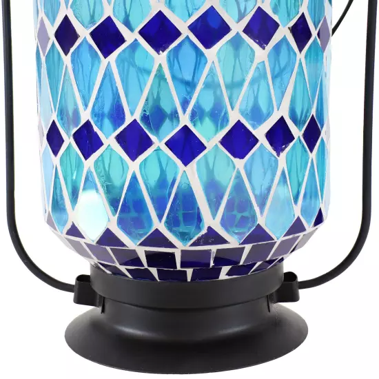 Cool Blue Mosaic Glass Outdoor Solar LED Lantern - 8 in by Sunnydaze