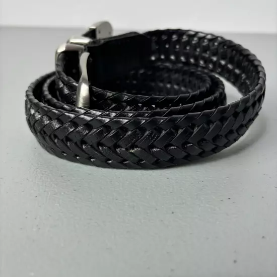 Black Leather Woven Men's Dress Belt Size 40 Fully Adjustable