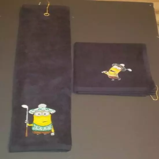 Minions Embroidered Golfing Golf Towel Set Black 