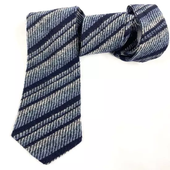 Vintage Simpsons Blue Striped England Made Wool Skinny Necktie Tie 2.8" x 55"