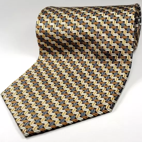 DANIEL DE FASSON Handmade 100% Silk Tie Mens Brown Gold Silver Black Necktie NEW