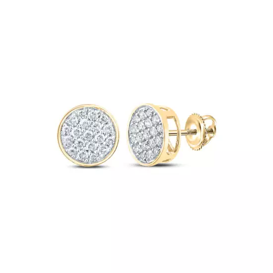 10K Yellow Gold Mens Round Diamond Cluster Earrings 1/4 Cttw