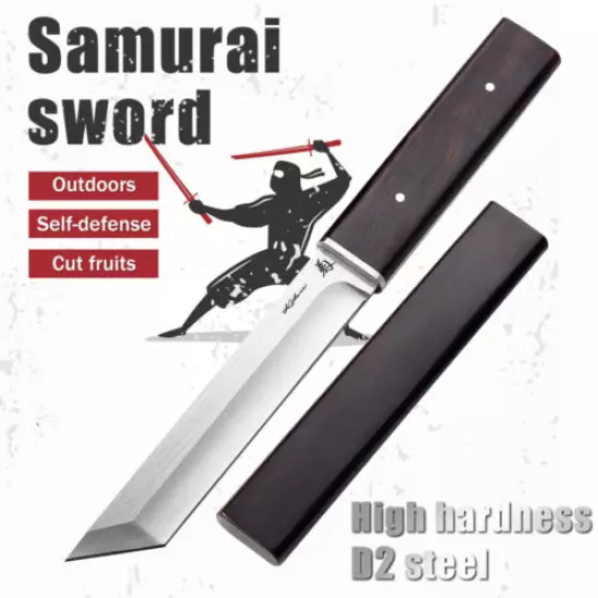 Tactical Hunting Knife Japanese Short Sword Katana Army D2 Steel Blade Sharp New