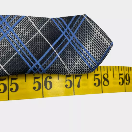 Croft & Barrow Blue Gray Geometric Plaid Necktie Tie 3" x 58"