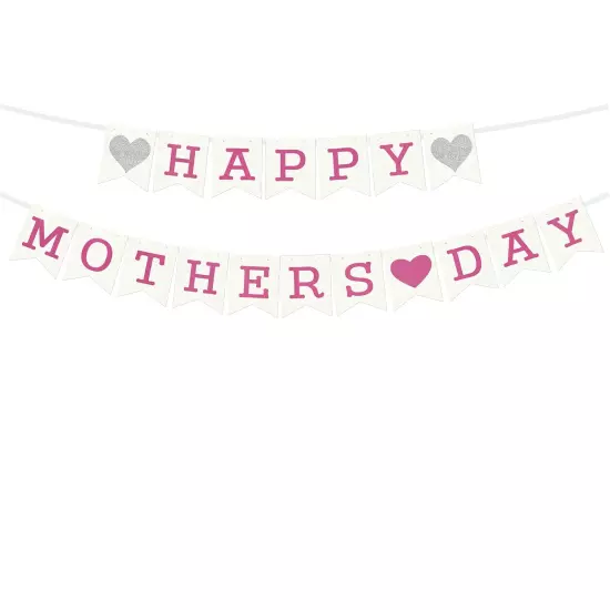 Happy Mother's Day Banner Mothers Day Bunting Sign Party Decorations Pink Let...