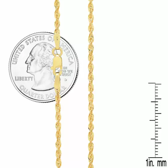 10k Yellow Gold Light 2mm-7mm D/Cut Rope Chain Necklace Size 16"-30" Hollow