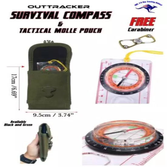 Elemental Orienteering Compass Compass Magnifier Tactical MOLLE Pouch Carabiner