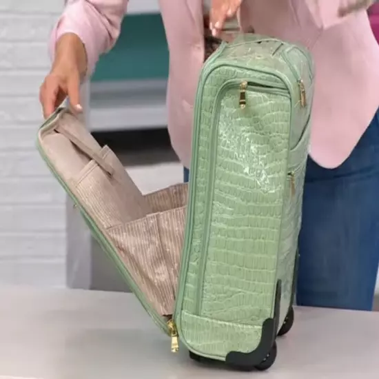 Samantha Brown Croco Embossed Spinner Luggage Travel Underseater Bag Sage Green