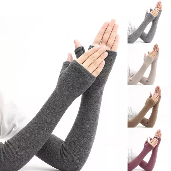 Men Women Long Half Finger Fingerless Gloves Arm Hand Warmer Thickened Mittens