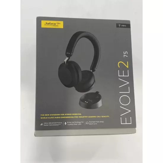 Jabra Evolve2 75 PC With Charging Stand And USB-C Dongle Used