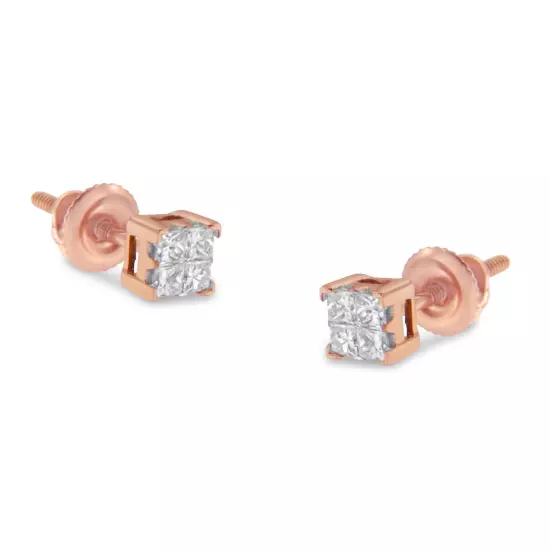 10KT Gold Princess Diamond Stud Earring (1/4 Cttw, J-K Color, I1-I2 Clarity)