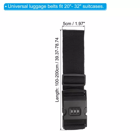 Luggage Straps with Combination Lock TSA Approved Black