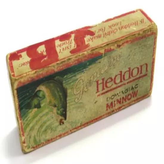 Heddon Vintage 1920's Genuine Down Leaping Bass Red Border Empty Box, Read