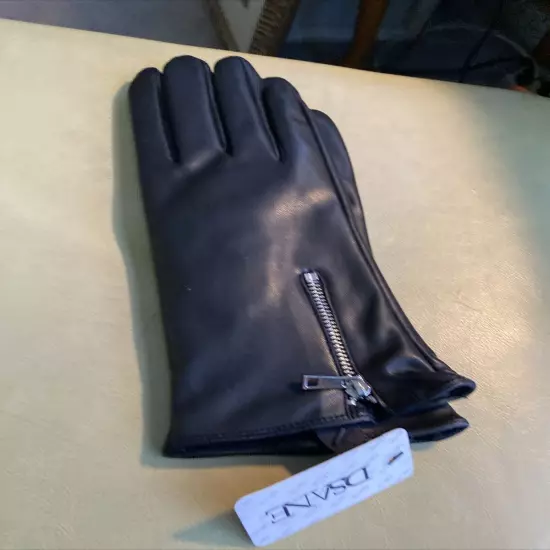 Dsane Women's Size L Black Faux Leather Touchscreen Winter Driving Gloves NWT