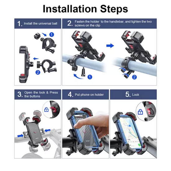 Motorcycle Phone Mount Auto Lock 100mph Military Anti-Shake Bike Phone Holder