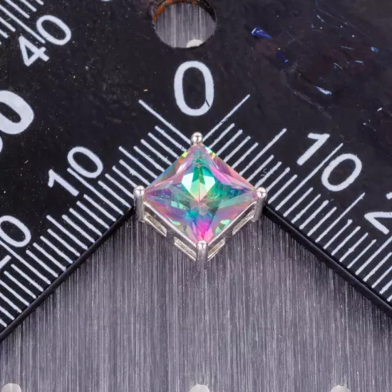 8x8 Princess Rainbow Mystic Topaz Silver Jewelry Women Stud Pierced Earrings