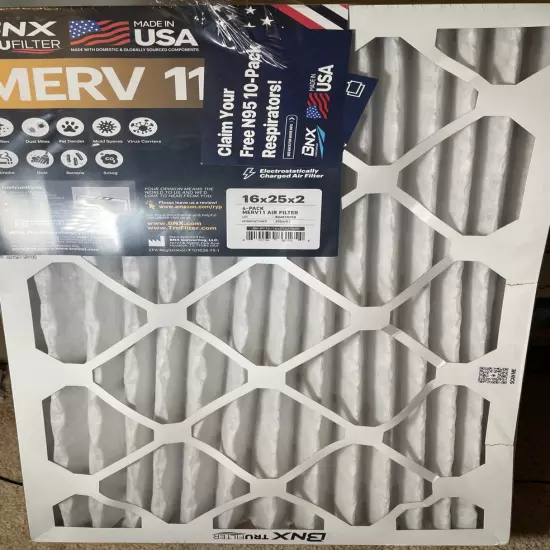 4-Pack of BNX TruFilter 16x25x2 MERV 11 3-Month Air Filters, Made in USA