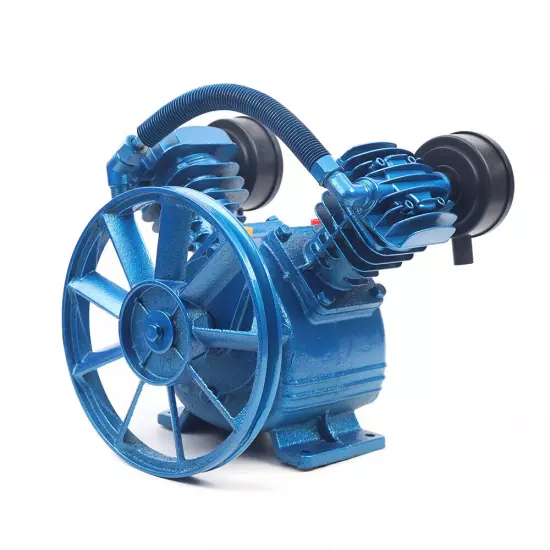 Air Compressor Pump Twin Cylinder 2 Piston V Style 2HP Head Single Stage Blue