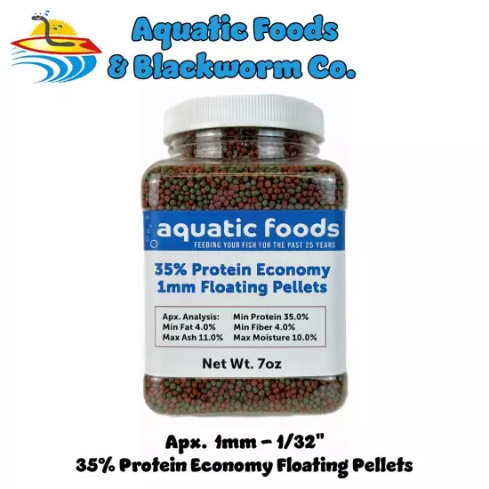 1mm - 1/32" 35% Protein Economy Floating Pellets for Tropicals & More. WL-JAR