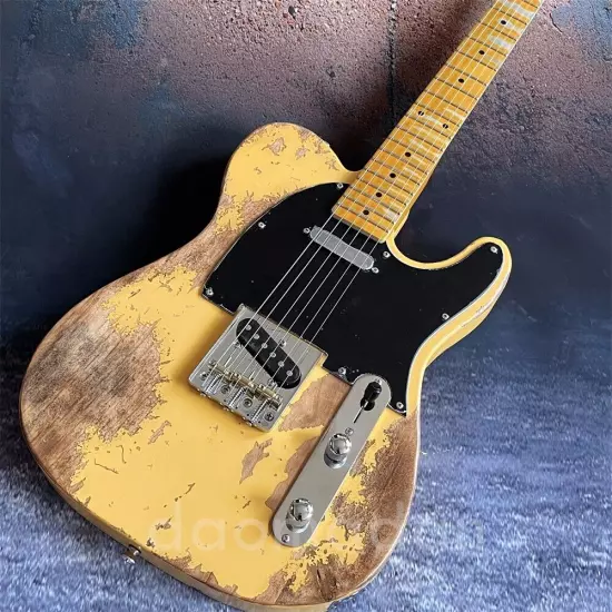 Custom shop heavy relics yellow electric guitar Maple neck in stock ship quickly