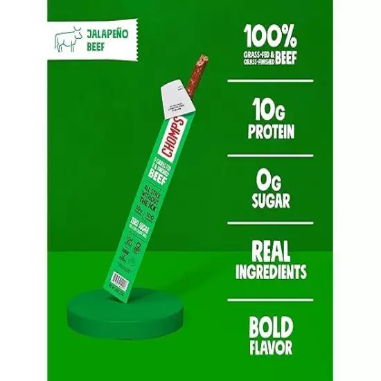 Chomps Grass-Fed and Finished Jalapeño Beef Jerky Snack Sticks 10-Pac