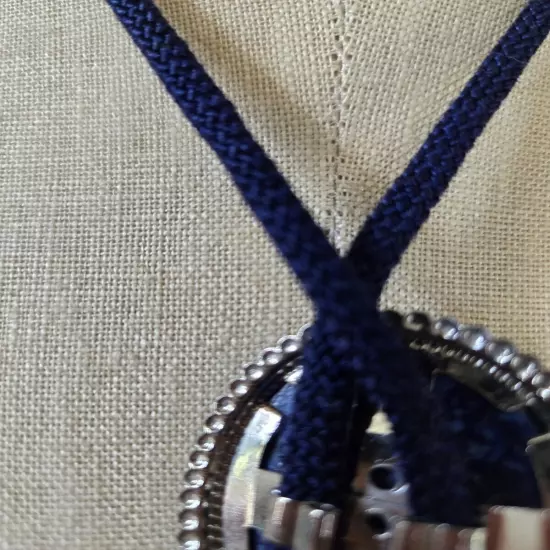 Dark Blue Color Bolo tie with Faux Lapis Oval 2"x1.5" Clasp 30 Inch Tie