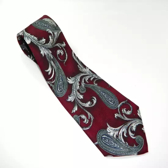 Men's Stafford Silk NECKTIE Tie MADE IN USA MAROON GRAY PAISLEY BAROQUE