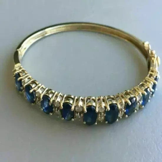 8Ct Oval Cut Lab Created Sapphire Diamond Women's Bangle 14K Yellow Gold Plated