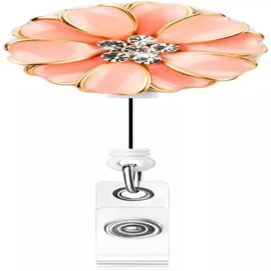 Orange Flowers Holder with ID Badge Camellia, Bling Rhinestone RN Badge Reel Ret