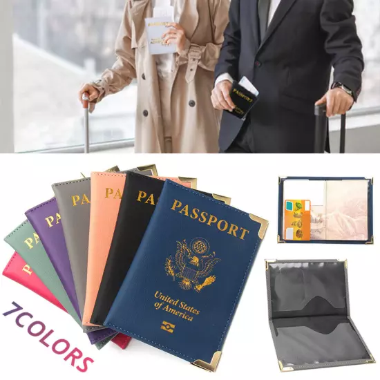 PU Leather Travel USA Passport Cover Passport Clip Thin Travel Document Case ↻