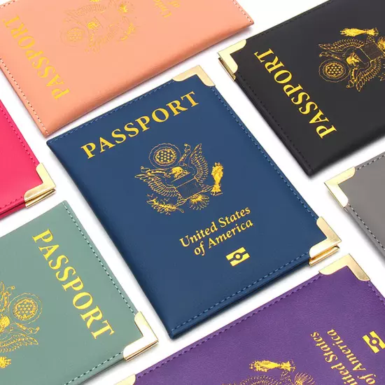 PU Leather Travel USA Passport Cover Passport Clip Thin Travel Document Case ↻