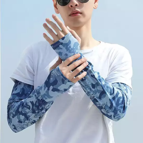 Cycling Arm Warmer Ice Silk Anti-UV Half Finger Gloves Mens Camouflage Outdoor