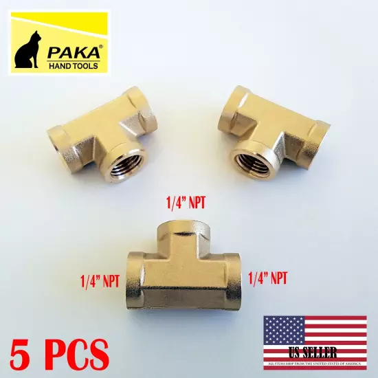 1/4 NPT Female Pipe Tee 3 Way Brass Fitting Fuel Air Water Oil Gas (5 PC)