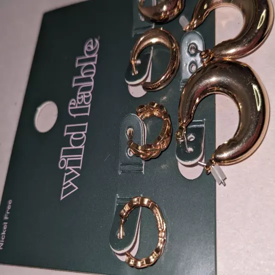 6 Pairs Hoop Earrings ~ Nickel Free ~ Gold Tone ~ NWT