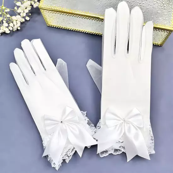 Women Short Bow Lace Floral Gloves Gothic Bride Wedding Mittens Sunscreen Gloves