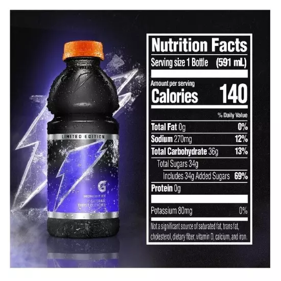 LIMITED EDITION Gatorade: MIDNIGHT ICE Sports Drink , 20 Fl Oz (8 Pack)