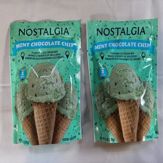 NEW Lot of 2 Nostalgia MINT CHOCOLATE CHIP Ice Cream Mix 8oz Packs EXP: 1/26