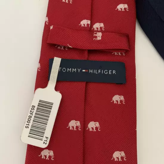 Tommy Hilfiger Mens Neck Tie 100% Silk Red White Elephants 3" NWT