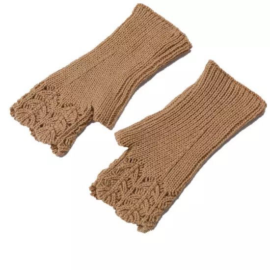 Womens Fingerless Gloves Wool Knitted Mittens Wrist Half Finger Short Gloves