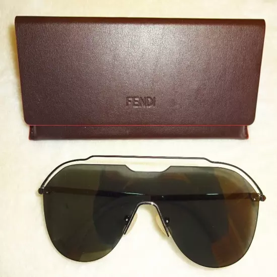 Fendi Shield Aviator Sunglasses $520 Metallic Grey Mirror 140mm Made Italy NWT