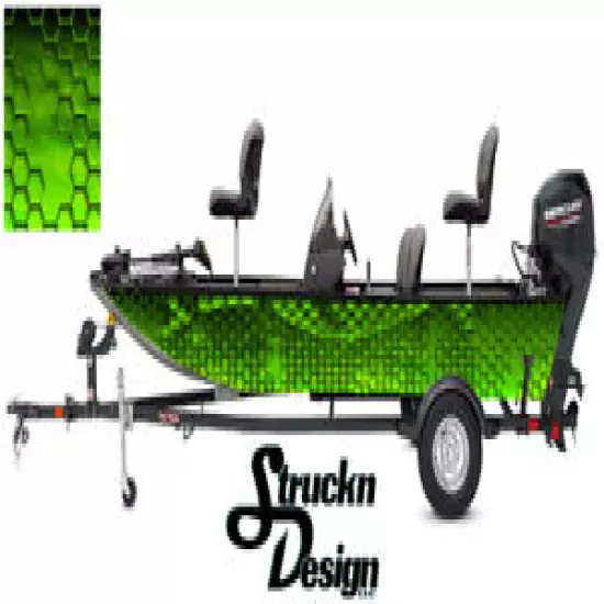 Boat Wrap Lime Modern Graphic Hexagon Bass Fishing Abstract Fish Vinyl Kit Decal