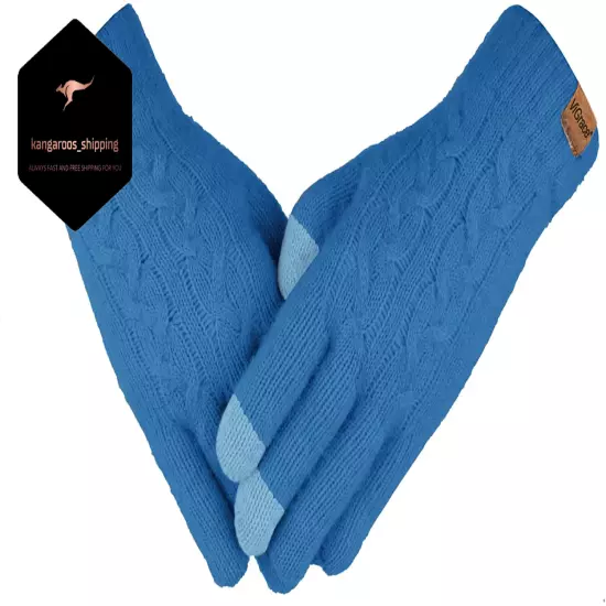 Guantes De Invierno De Lana De Punto Trenzado Termico Pantalla Táctil Para Mujer