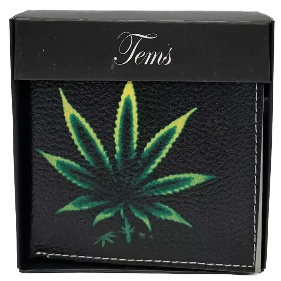 Weed Leaf Wallet Bi-Fold Faux Leather 6 Credit Card Slots & Window Flap