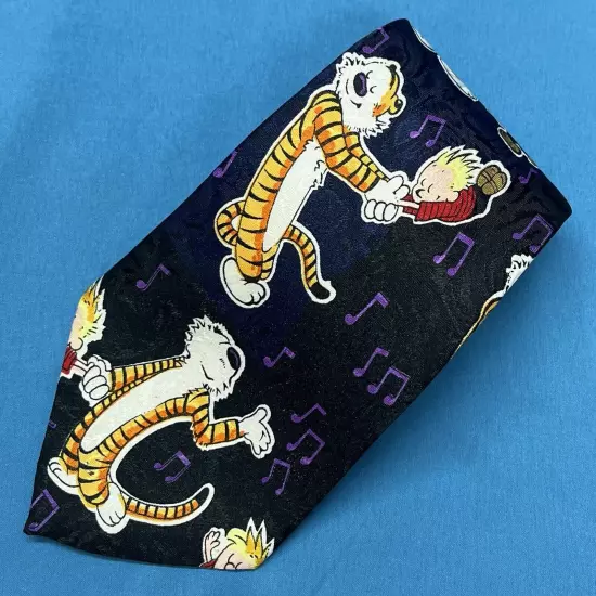 GOLD MAN Dancing Calvin & Hobbs CARTOONS Multicolor 100% SILK Men's Neck Tie