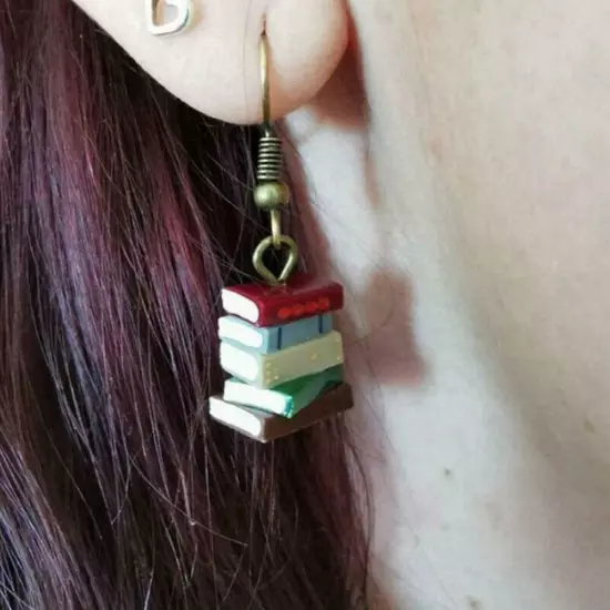 Books Earrings Women Multicolor Book Pendant Earrings Xmas --.US G3J5