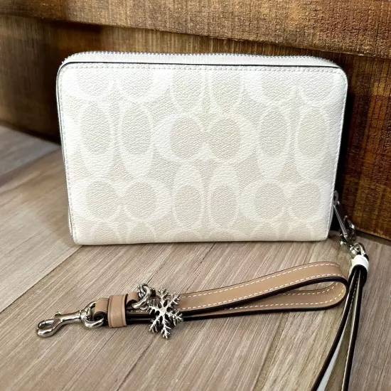 NEW Coach Long Zip Around Wallet in Chalk/Signature/Glacier White #CN051 NIB