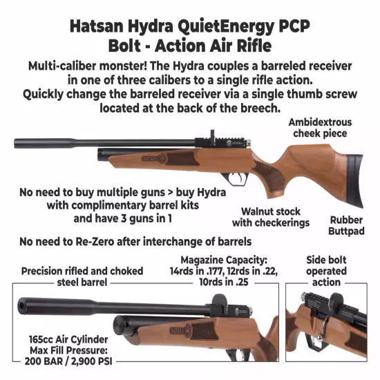 Hatsan Hydra .22 Cal QE PCP Air Rifle w/ Barrel&Arrows & Case & Targets& Pellets